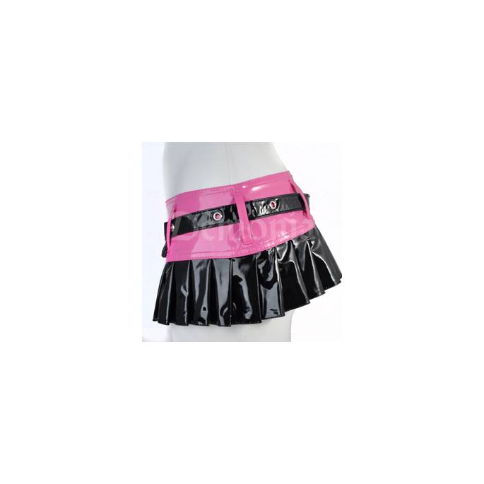 PINK/BLACK VINYL MICRO SKIRT