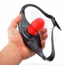 MORDAZA DE LÁTEX NEGRA Y ROJA PARA EL PENE