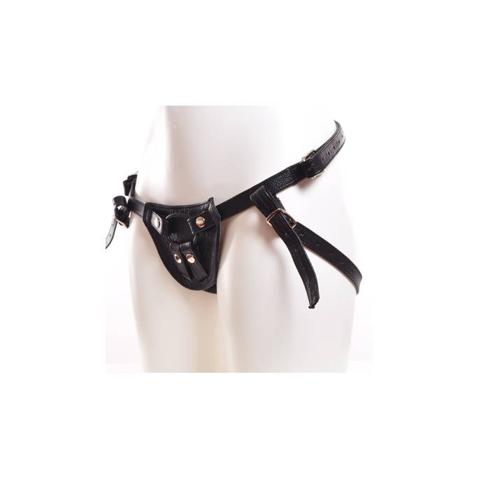 BLACK LEATHER HARNESS FOR DILDOS
