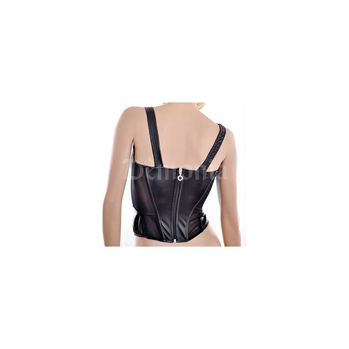 FAUX LEATHER AND TULLE TOP