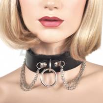 COLLAR DE CUERO DE IMITACIÓN ANILLO + CADENAS