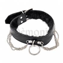 NECKLACE IMITATION LEATHER RING + CHAINS