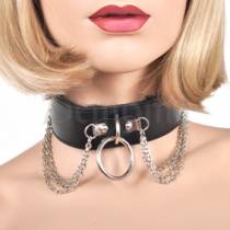 NECKLACE IMITATION LEATHER RING + CHAINS