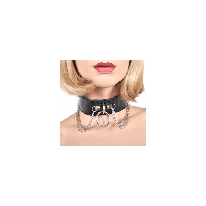 COLLAR DE CUERO DE IMITACIÓN ANILLO + CADENAS