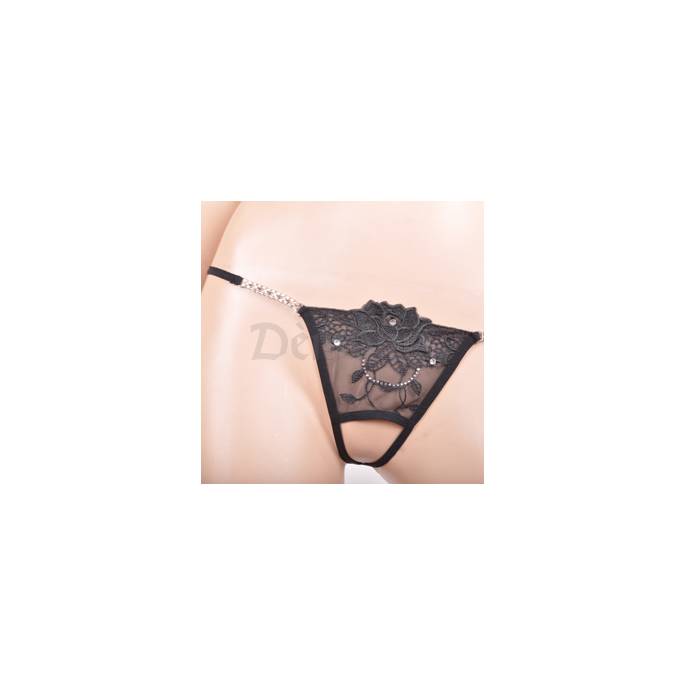OPEN THONG WITH LACE AND RHINESTONES