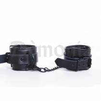 BLACK LEATHERETTE HANDCUFFS
