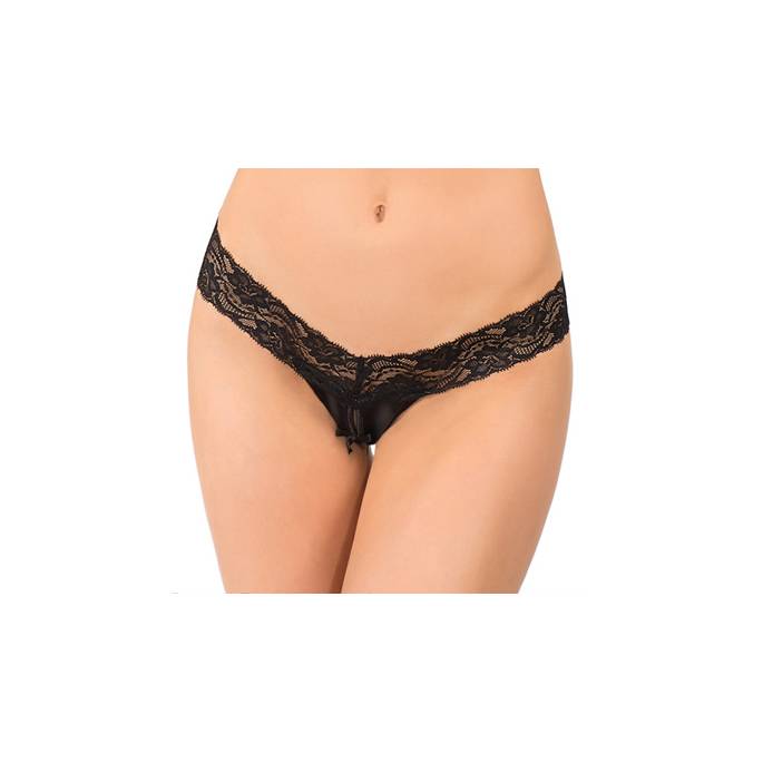 STRING WETLOOK ET DENTELLE FENDU