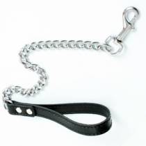 SHORT CHAIN LEASH + BLACK LEATHER HANDLE