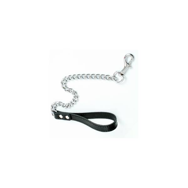 SHORT CHAIN LEASH + BLACK LEATHER HANDLE