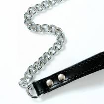 SHORT CHAIN LEASH + BLACK LEATHER HANDLE