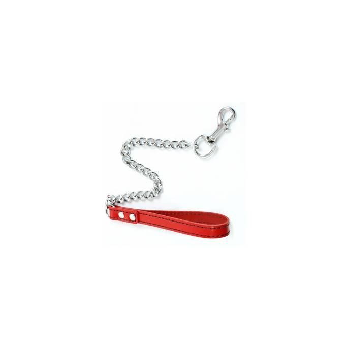 SHORT CHAIN LEASH + RED LEATHER HANDLE