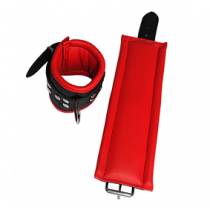 BLACK AND RED LEATHER HANDCUFFS