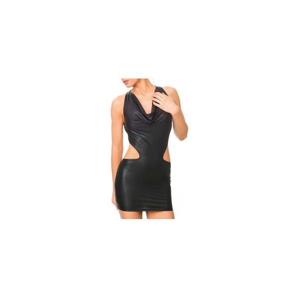 WETLOOK DRESS WITH BACKLESS RUFFLES