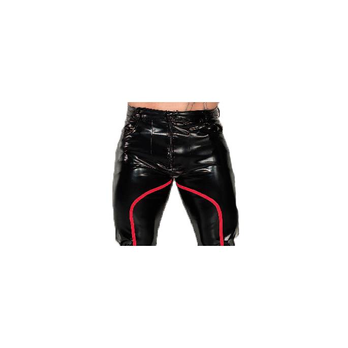 BLACK AND RED VINYL PANTS FOR MEN