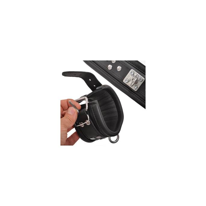 MANETTE IN PELLE NERA + ANELLO IN METALLO A 360°