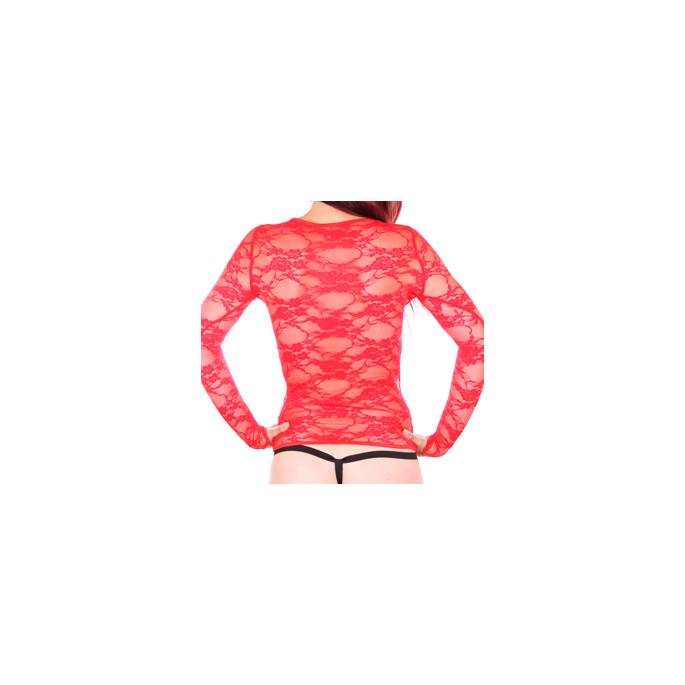 RED LACE T-SHIRT LONG SLEEVES