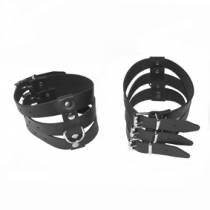 ANKLE CUFFS 3 BLACK LEATHER BANDS