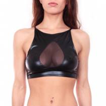 KURZES WETLOOK-TOP + SCHLEIER