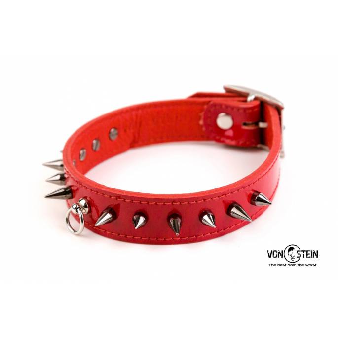 COLLIER SPIKE CUIR ROUGE