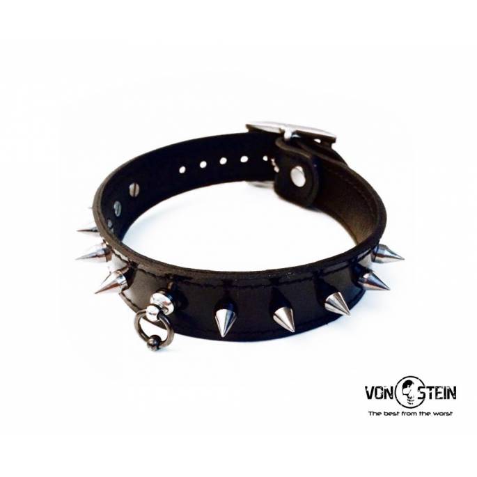 COLLER SPIKE CUIR NOIR