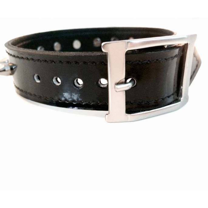COLLER SPIKE CUIR NOIR