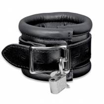 BLACK LEATHER PADLOCKABLE HANDCUFFS