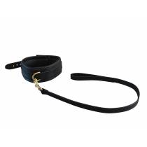 COLLIER + LAISSE POIGNEE CUIR NOIR