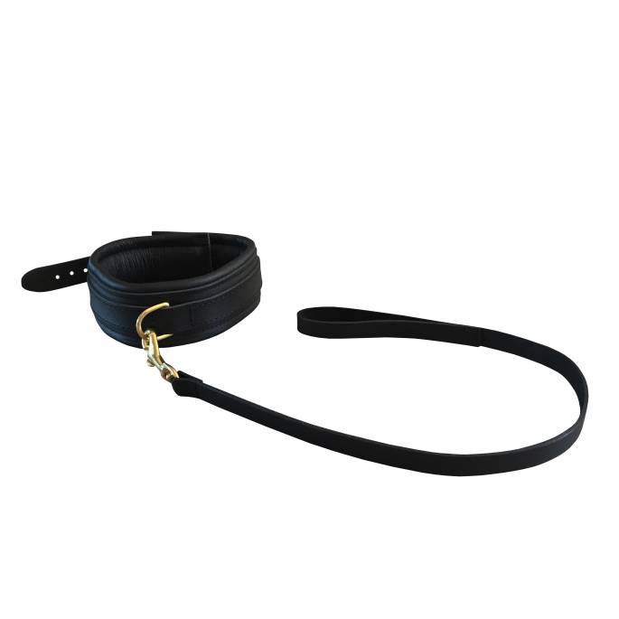 COLLIER + LAISSE POIGNEE CUIR NOIR