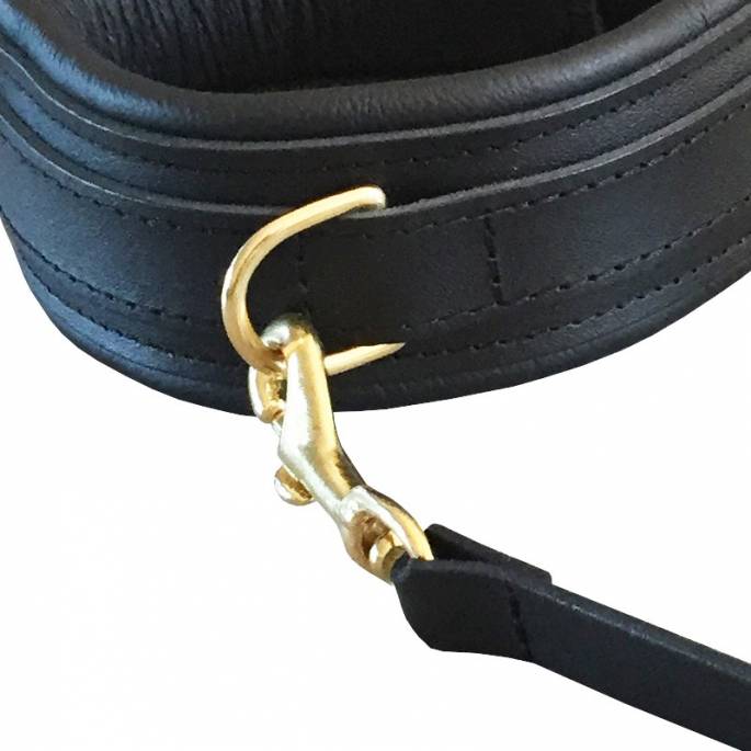 HALSBAND + LEINE MIT LEDERGRIFF SCHWARZ