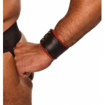 BRACELET PORTE MONNAIE CUIR NOIR ROUGE LARGE