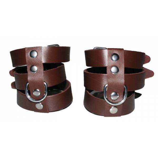 ANKLE CUFFS 3 BROWN LEATHER BANDS
