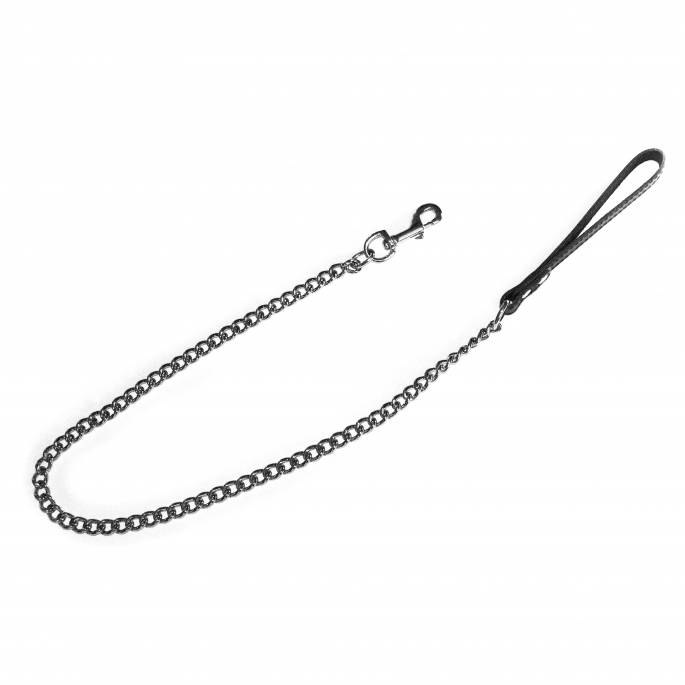 LAISSE CHAINE LONGUE + POIGNEE CUIR NOIR