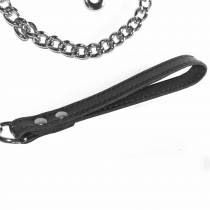 LAISSE CHAINE LONGUE + POIGNEE CUIR NOIR