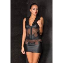 TOP COL ZIP WETLOOK + VOILE