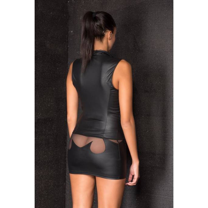 TOP MIT REISSVERSCHLUSSKRAGEN WETLOOK + SCHLEIER