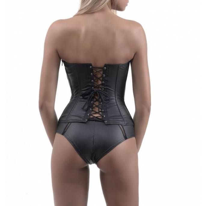 BUSTIER WETLOOK + VOILE + BANDES RESILLE