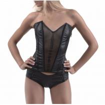 BUSTIER WETLOOK + VOILE + BANDES RESILLE