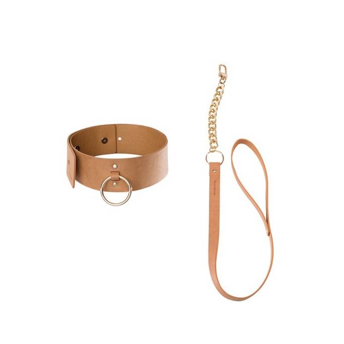 MAZE - COLLIER CHOCKER AVEC LAISSE MARRON