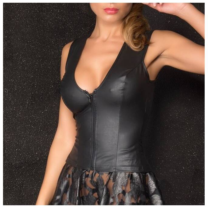 TOP WETLOOK ZIP + VOILE DOS ORNEMENT