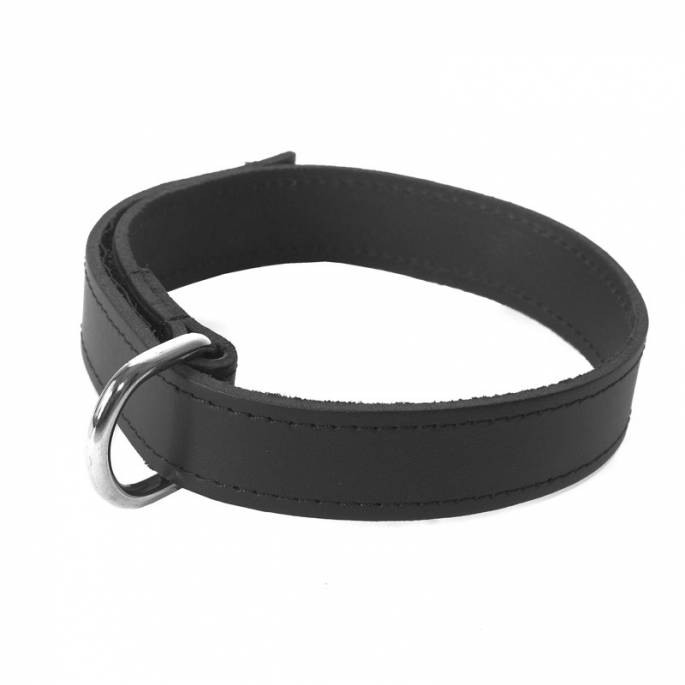 HALSBAND AUS SCHWARZEM LEDER RING UND VERSCHLUSS