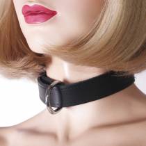 COLLIER CUIR NOIR ANNEAU ET FERMOIR