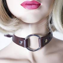 COLLIER ANNEAU CUIR MARRON