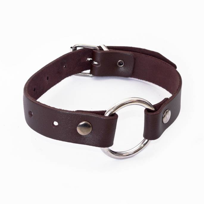 COLLIER ANNEAU CUIR MARRON