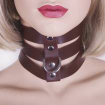 COLLIER 3 BANDES CUIR MARRON