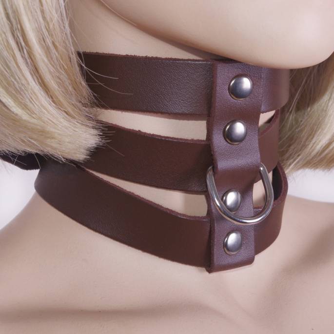 COLLIER 3 BANDES CUIR MARRON