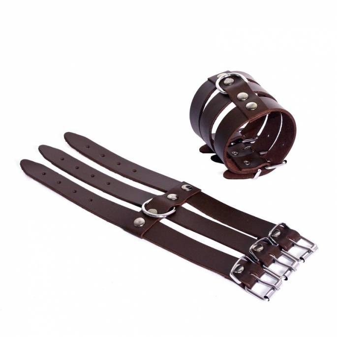 HANDSCHELLEN MIT 3 STREIFEN AUS BRAUNEM LEDER