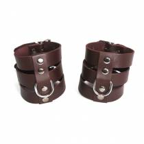 HANDSCHELLEN MIT 3 STREIFEN AUS BRAUNEM LEDER