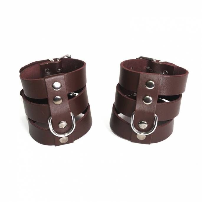 HANDSCHELLEN MIT 3 STREIFEN AUS BRAUNEM LEDER