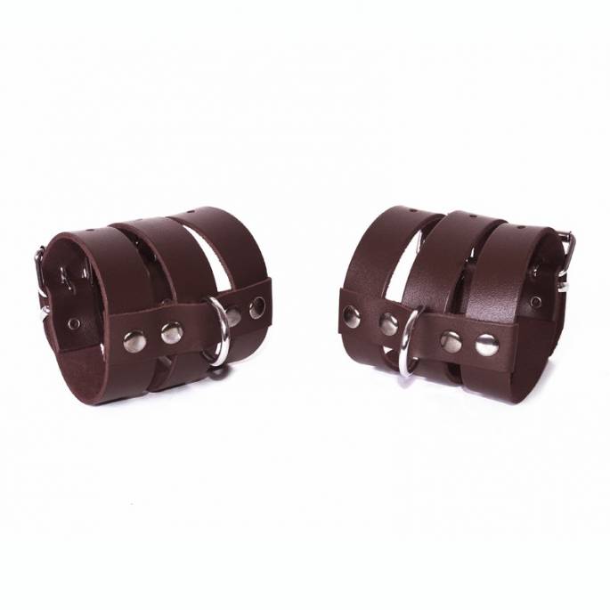 HANDSCHELLEN MIT 3 STREIFEN AUS BRAUNEM LEDER