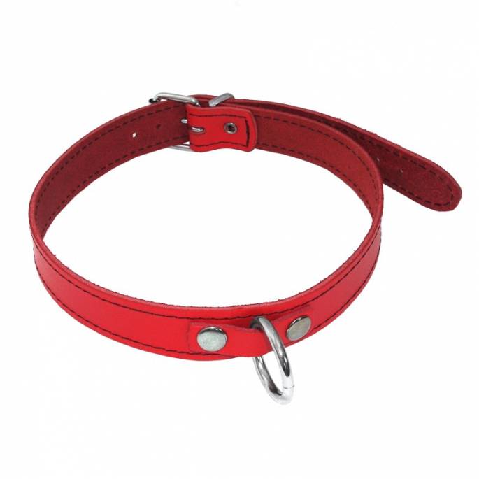 COLLIER FIN CUIR ROUGE + ANNEAU